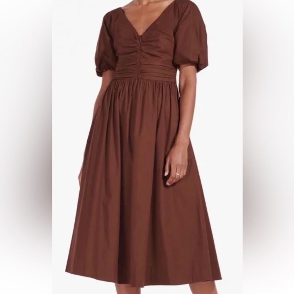 NWT Staud Greta Cotton Poplin Midi Dress Size O , Brown - Picture 8 of 12